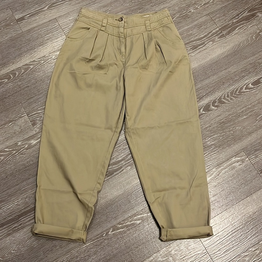 Topshop slouchy greenish cream pleated jeans/pants - Picture 2 of 6